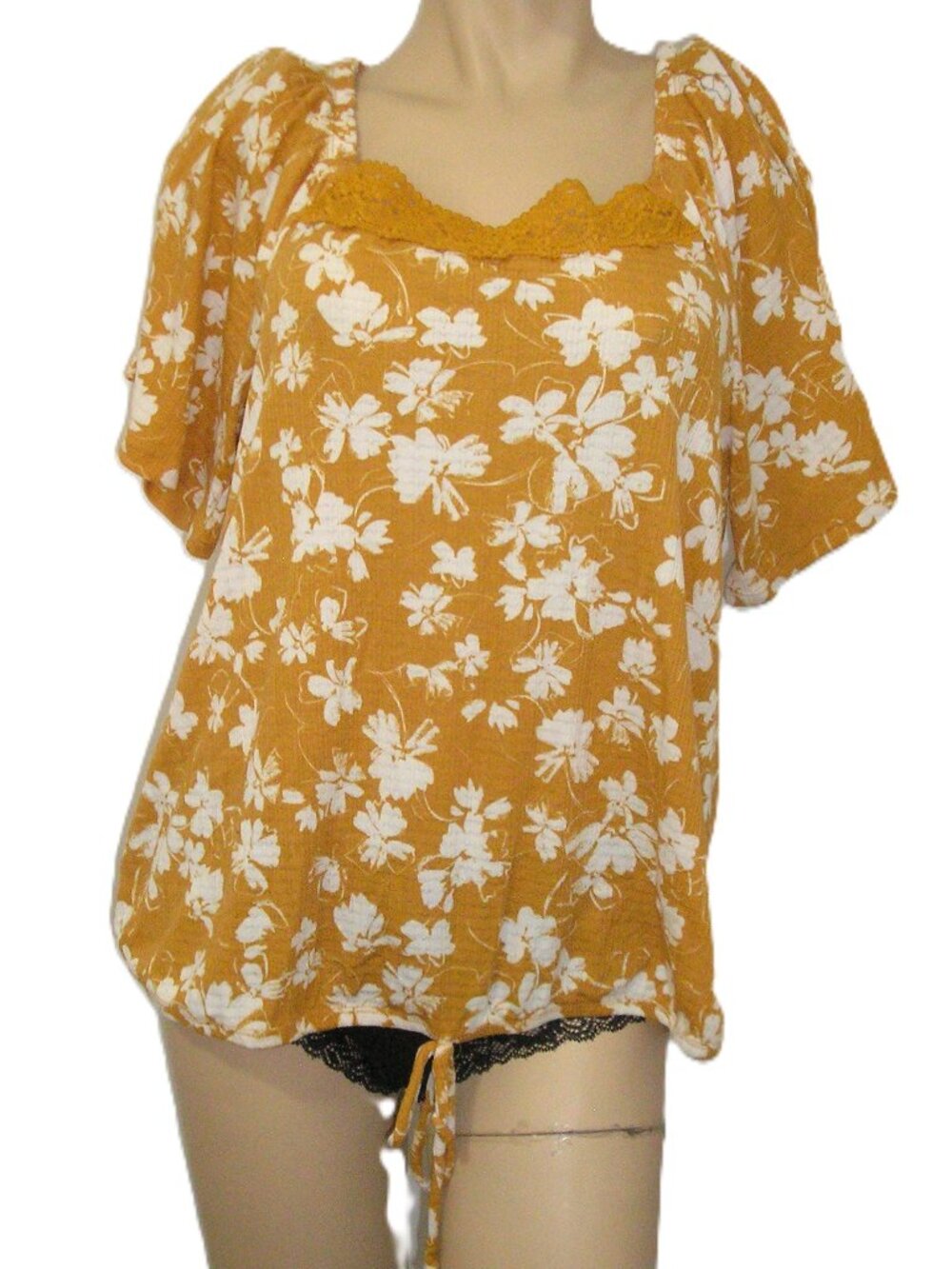 Como Blu Floral Dark Yellow Top, Size 1X